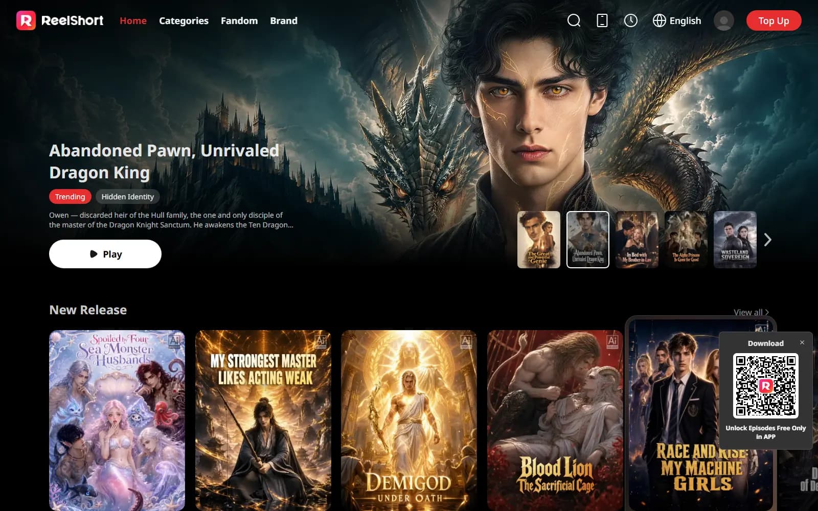ReelShort official homepage (reelshort.com) — screenshot from September 2026