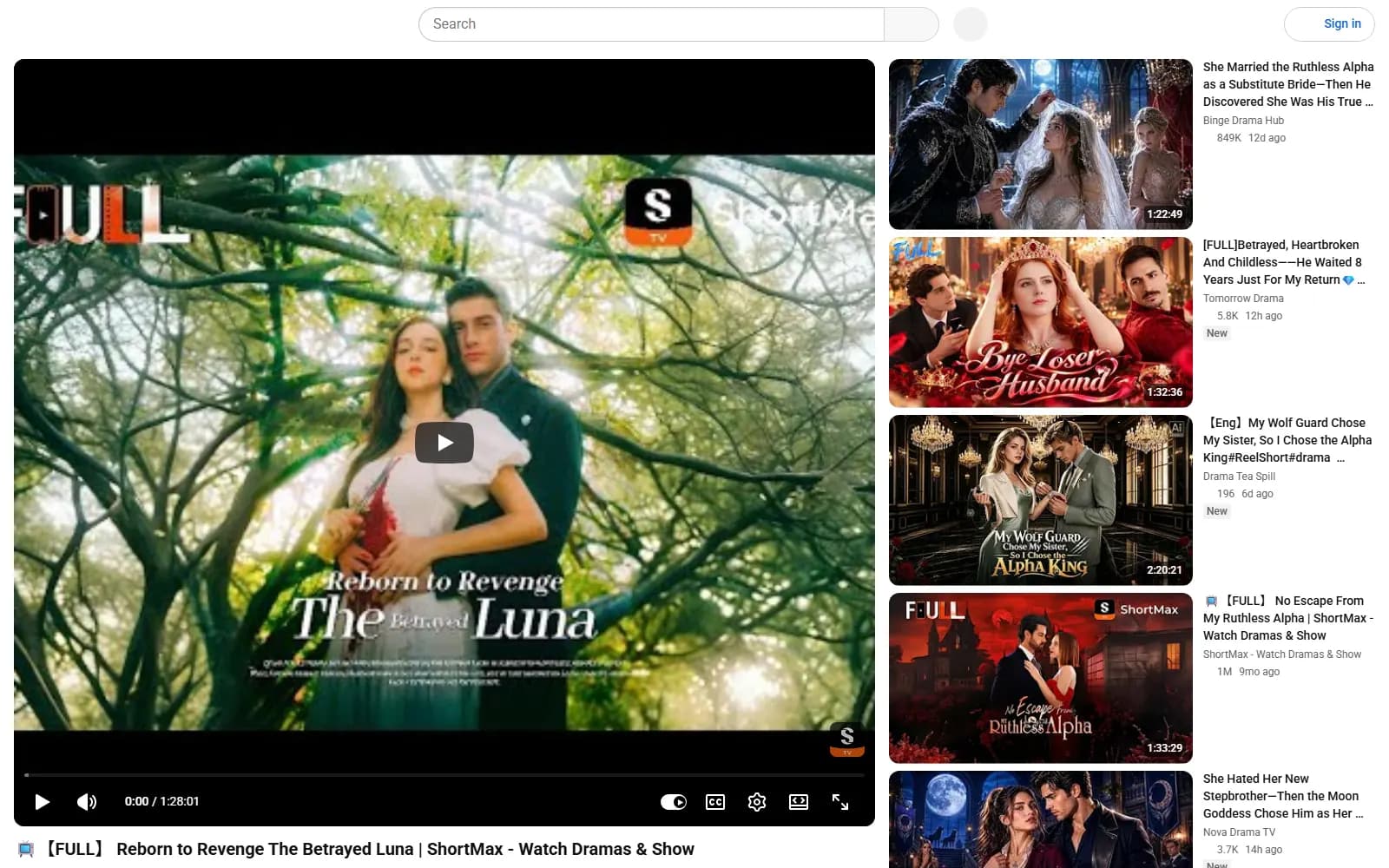 Reborn to Revenge: The Betrayed Luna — full movie on ShortMax's official YouTube channel — screenshot from September 2026